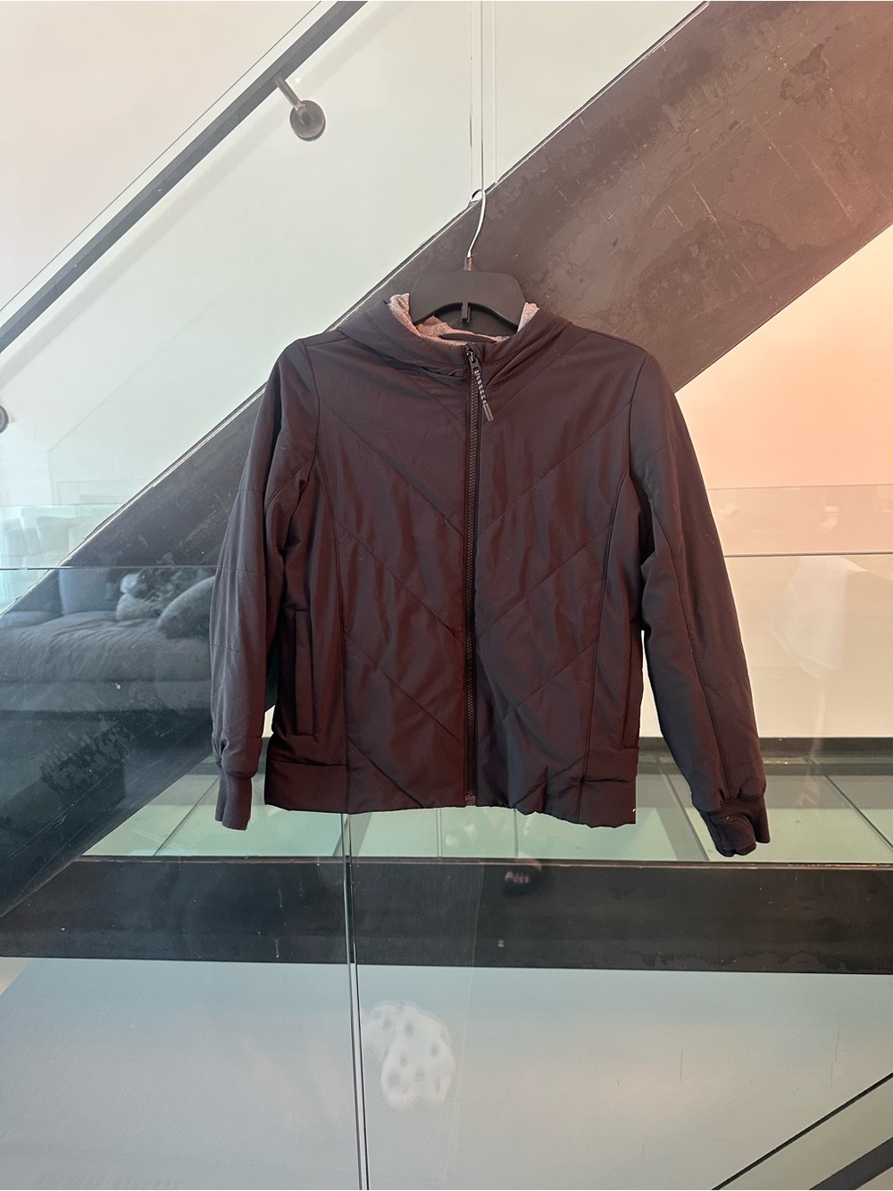 Athleta Black Quilted Hooded Puffer Jacket